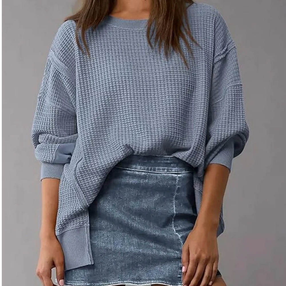 Women's baby Blue Waffle Knit crewneck FP inspired